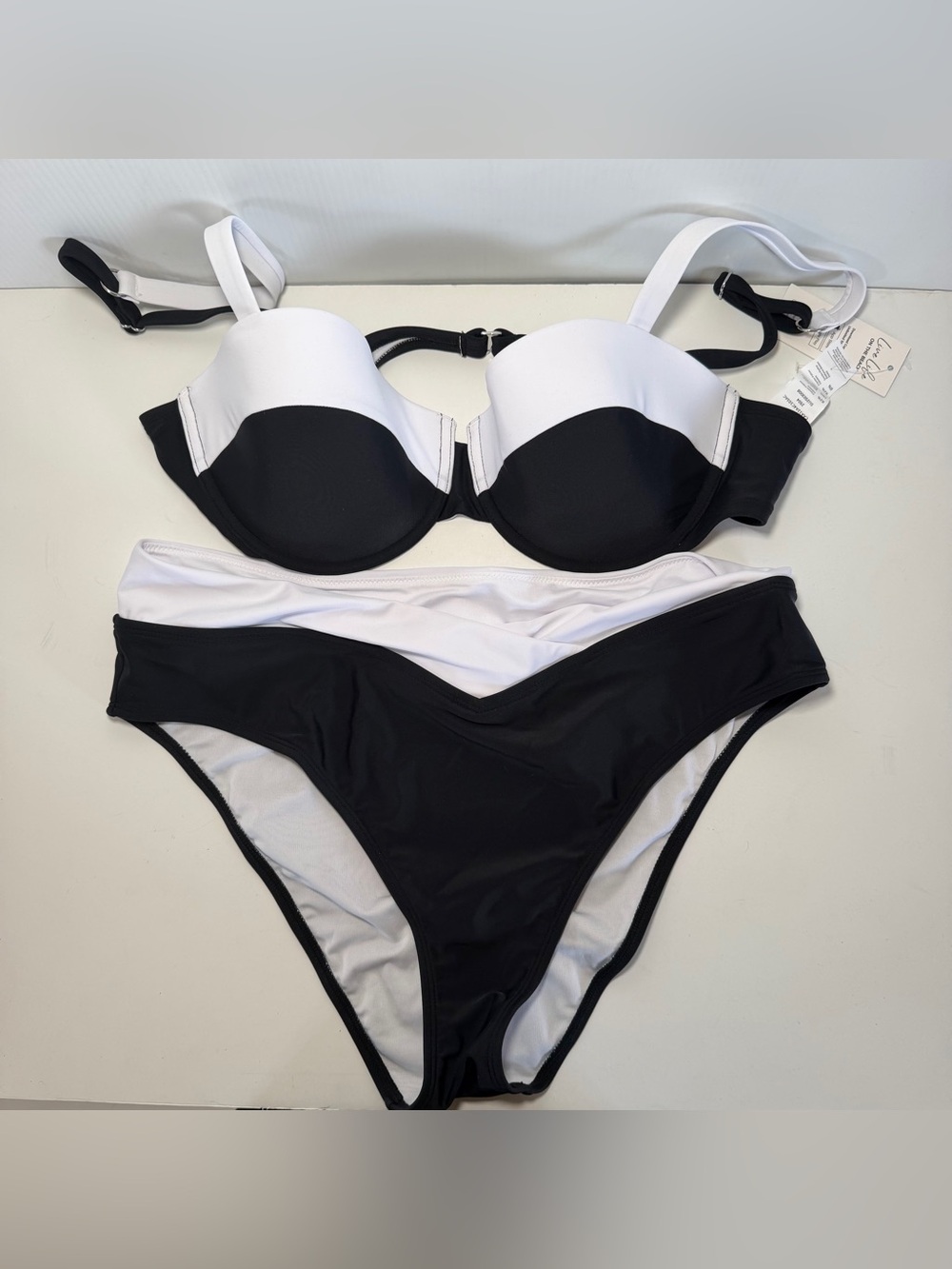 Cupshe x JoJo Colorblock Underwire Bikini Top & V-Waist Bottoms Set Size XL